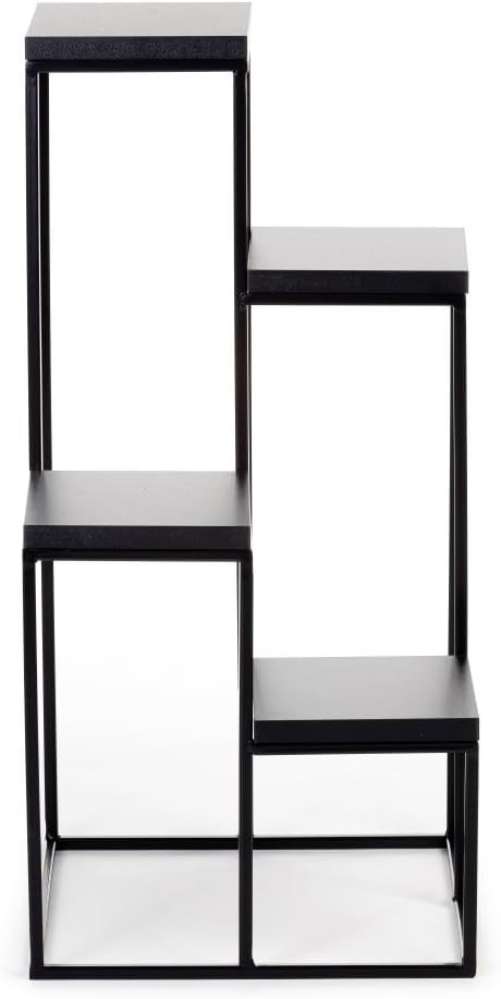 4 Etagen Blumentreppe - Metall Pflanzentreppe 70 cm Hoch - Blumenregal mit MDF-Platten in Schwarz fü