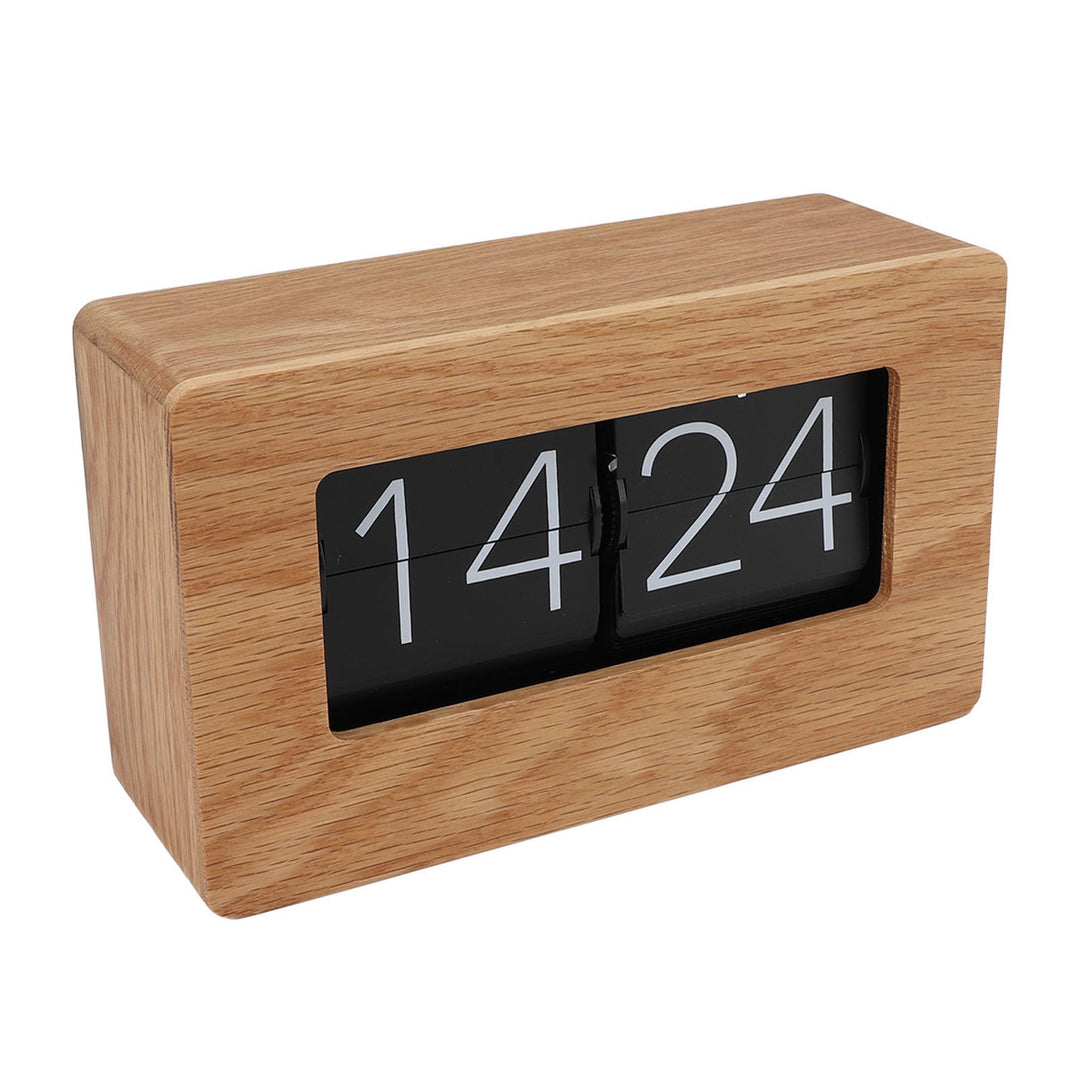 Qcwwy Flip-Uhr Retro mit Holzdesign, Automatische Klappmechanik Digitaluhr, Geräuschlose Tischuhr im