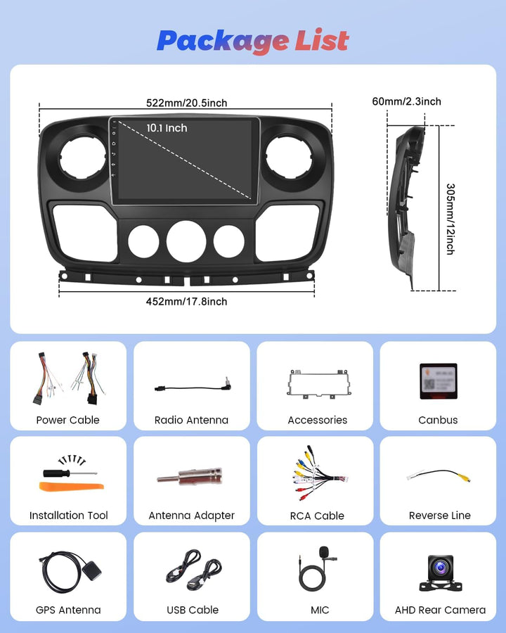 Hikity 2+64GB Android 15 Autoradio für Opel Movano 2 Renault Master 3 Nissan NV400 Radio Wireless Ca