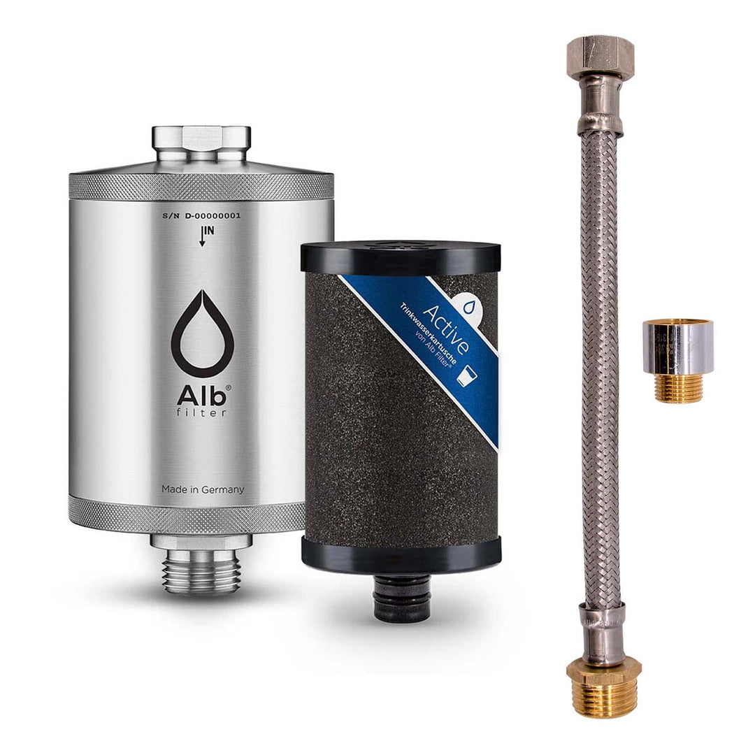 Alb Filter® Active Trinkwasserfilter reduziert Schadstoffe, Schwermetalle Edelstahl Natur