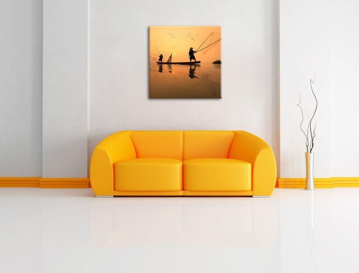 Pixxprint Fischer beim Angeln in Thailand als Leinwandbild/Grösse: 70x70 cm/Wandbild/Kunstdruck/fert