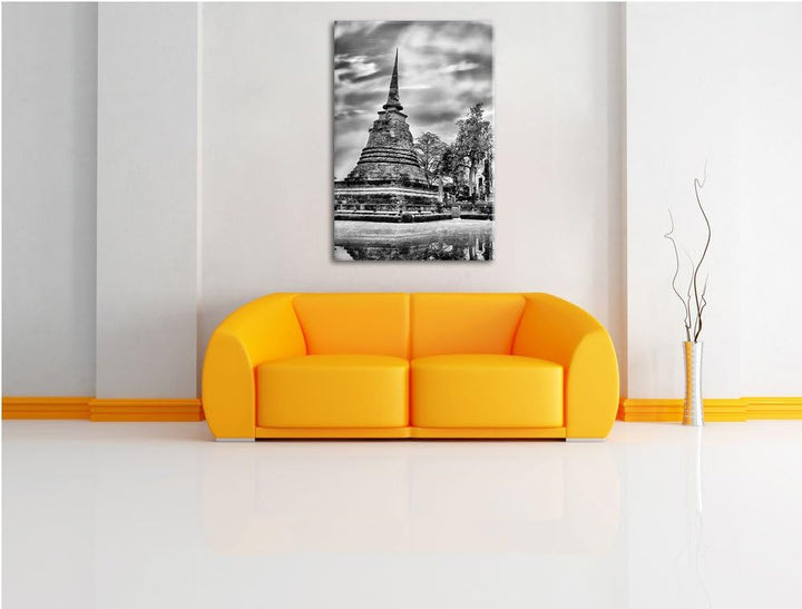 Pixxprint Buddha Tempel im Sonnenuntergang als Leinwandbild/Grösse: 100x70 cm/Wandbild/Kunstdruck/fe