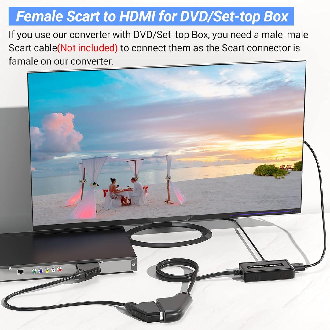 Weiblich Scart auf HDMI Konverter, Unterstützt 4: 3/16: 9/16: 10/Voll Seitenverhältnis und 720p/1080