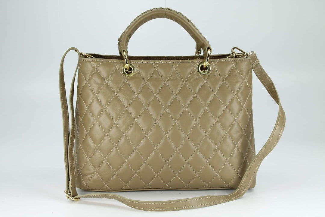Belli edle italienische Echt Nappa Leder Damentasche Henkeltasche Umhängetasche gesteppt - 34x25x17