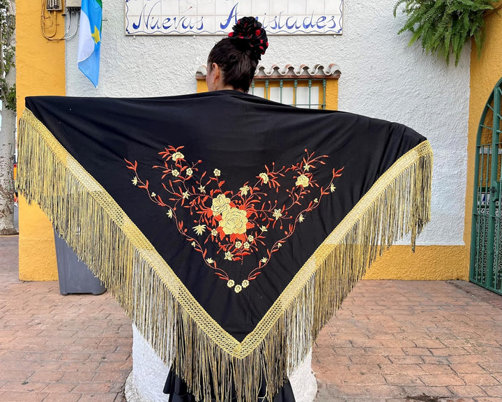 La Senorita Spanischer Manton Tuch Schal bestickt. Flamenco-Tücher für das Fair-, Sevillana- oder Fl