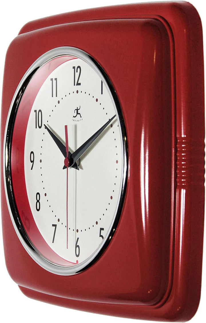 Infinity Instruments Quadratische Wanduhr mit Quarz-Uhrwerk, geräuschlos, 22,9 cm Antik rot, Rot