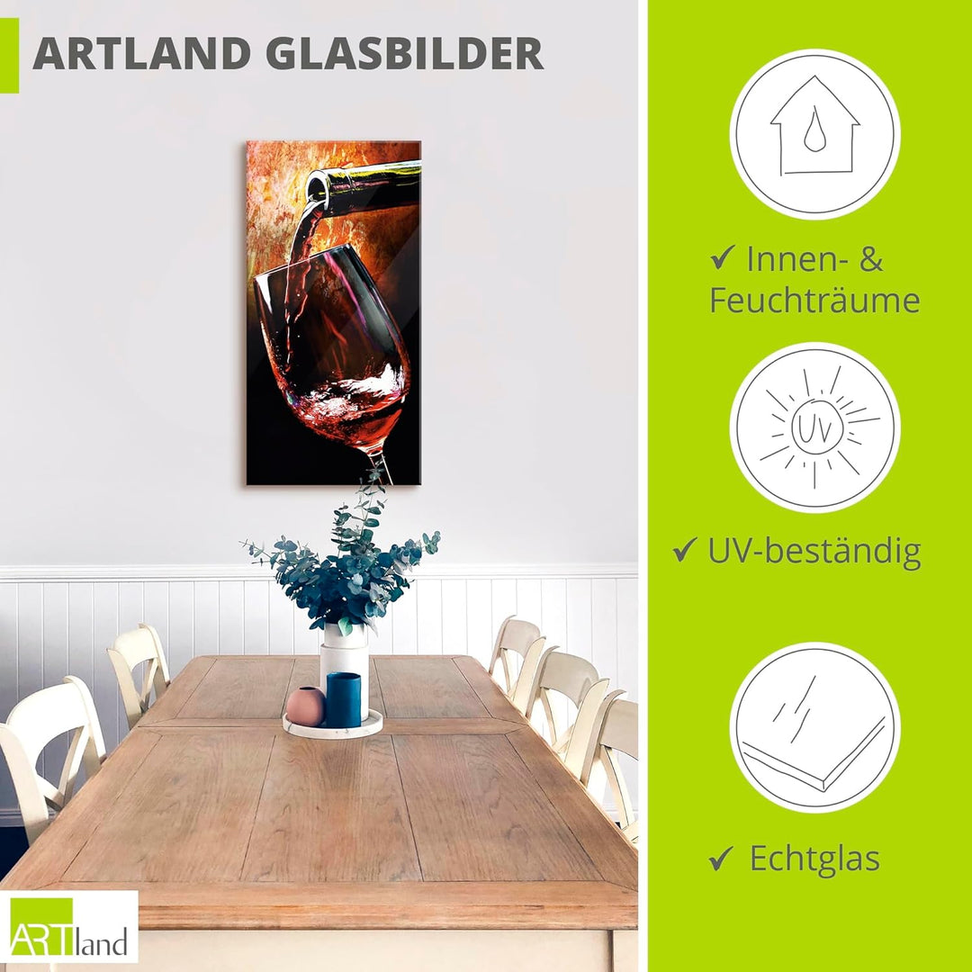 ARTland Glasbilder Wandbild Glas Bild einteilig 30x60 cm Hochformat Rotwein Lounge Bar Restaurant It