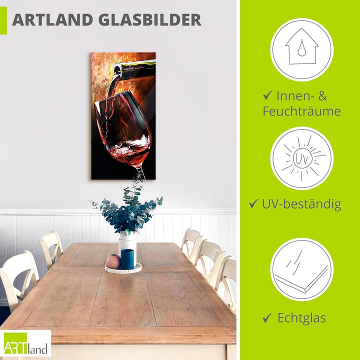 ARTland Glasbilder Wandbild Glas Bild einteilig 30x60 cm Hochformat Rotwein Lounge Bar Restaurant It