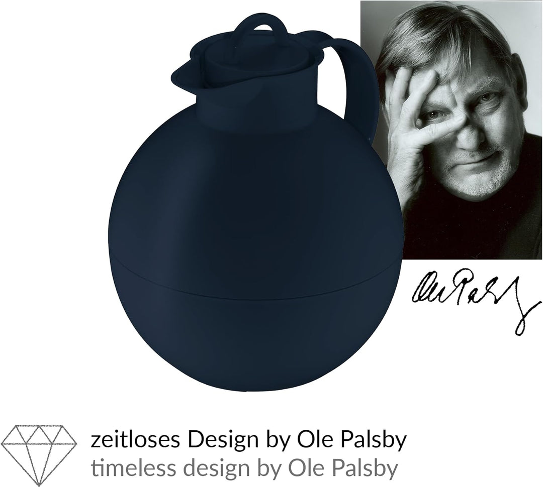 alfi KUGEL 0,94l, dark blue mat, Kunststoff-Isolierkanne mit hygienischem Hartglaseinsatz, Drehversc