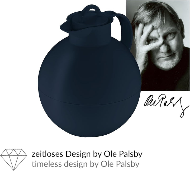 alfi KUGEL 0,94l, dark blue mat, Kunststoff-Isolierkanne mit hygienischem Hartglaseinsatz, Drehversc