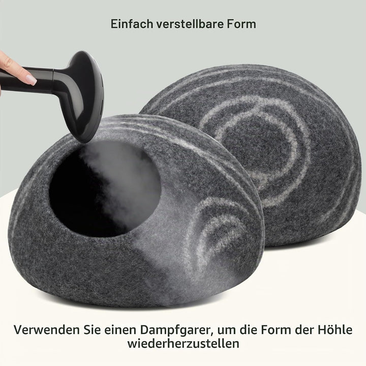 MEOWFIA Katzenbett Höhle – Umweltfreundliche Betten aus 100% Merinowolle für Katzen und Kätzchen (L,