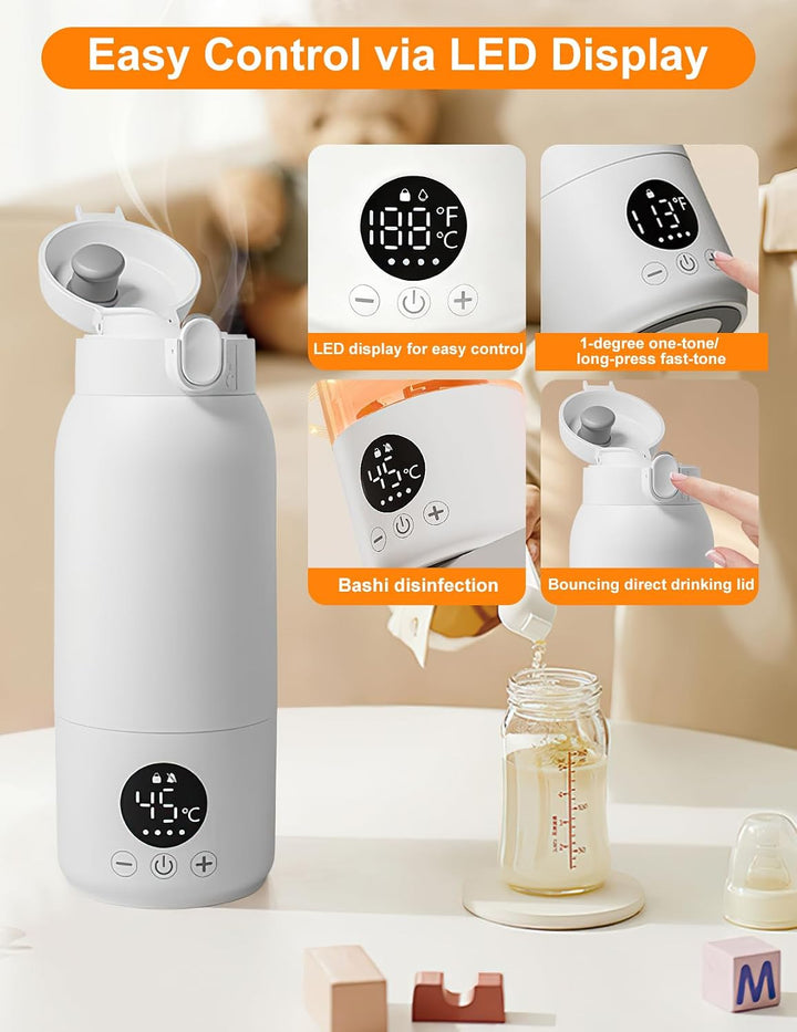 Tragbarer Flaschenwärmer, 500ml Flaschenwärmer Baby Unterwegs Präzise Temperaturkontrolle 37 Bis 55