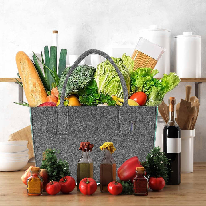 Duscdesp 2 Stück 30L Filztaschen Shopper Gross, Einkaufstasche Faltbar Filz Einkaufskorb mit Lange H