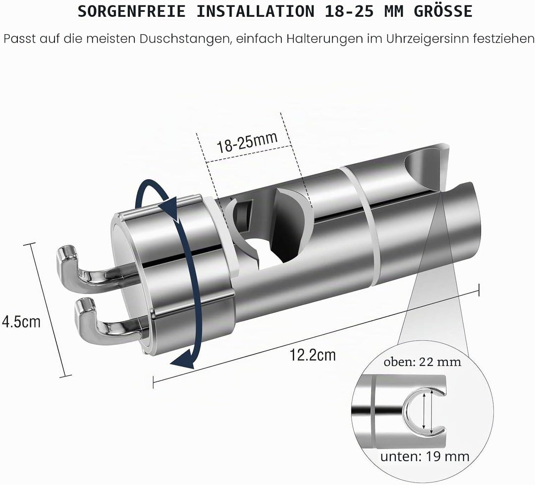 Vinabo Duschkopfhalterung, ohne Bohren, 18 – 25 mm Durchmesser, verstellbar, Halterung für Handbraus