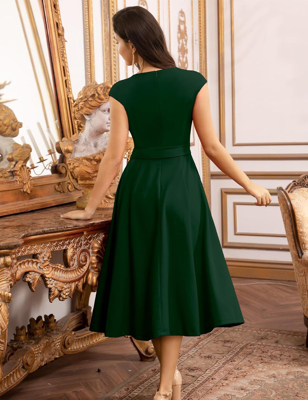 DRESSTELLS Cocktailkleid Damen Elegant 1950er Knielang Rockabilly Hochzeitkleid Vintage A-Line Swing