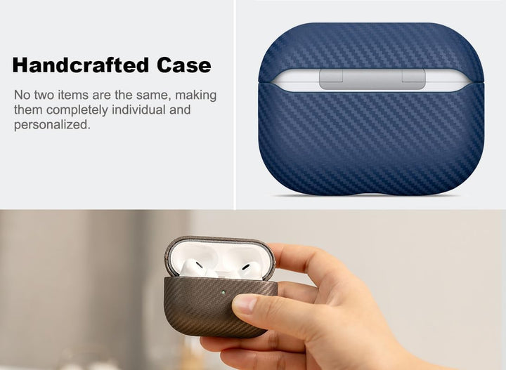 Haobobro [Karbonfaser Textur] Leder Hülle für AirPods Pro 2. Generation - Handgefertigt AirPods Pro