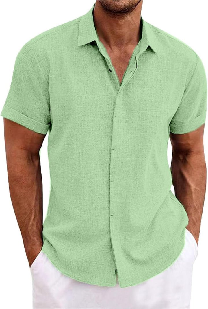 Leinenhemd Herren Kurzarm Freizeithemd Button Down Oberteile Leinenshirt Regular Fit Sommer Casual S