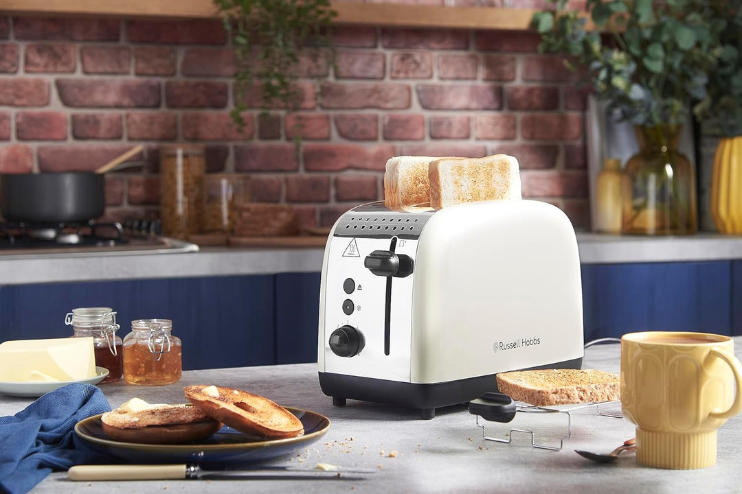 Russell Hobbs Toaster [für 2 Scheiben] Colours Plus Edelstahl Creme (extra breite Toastschlitze, ink