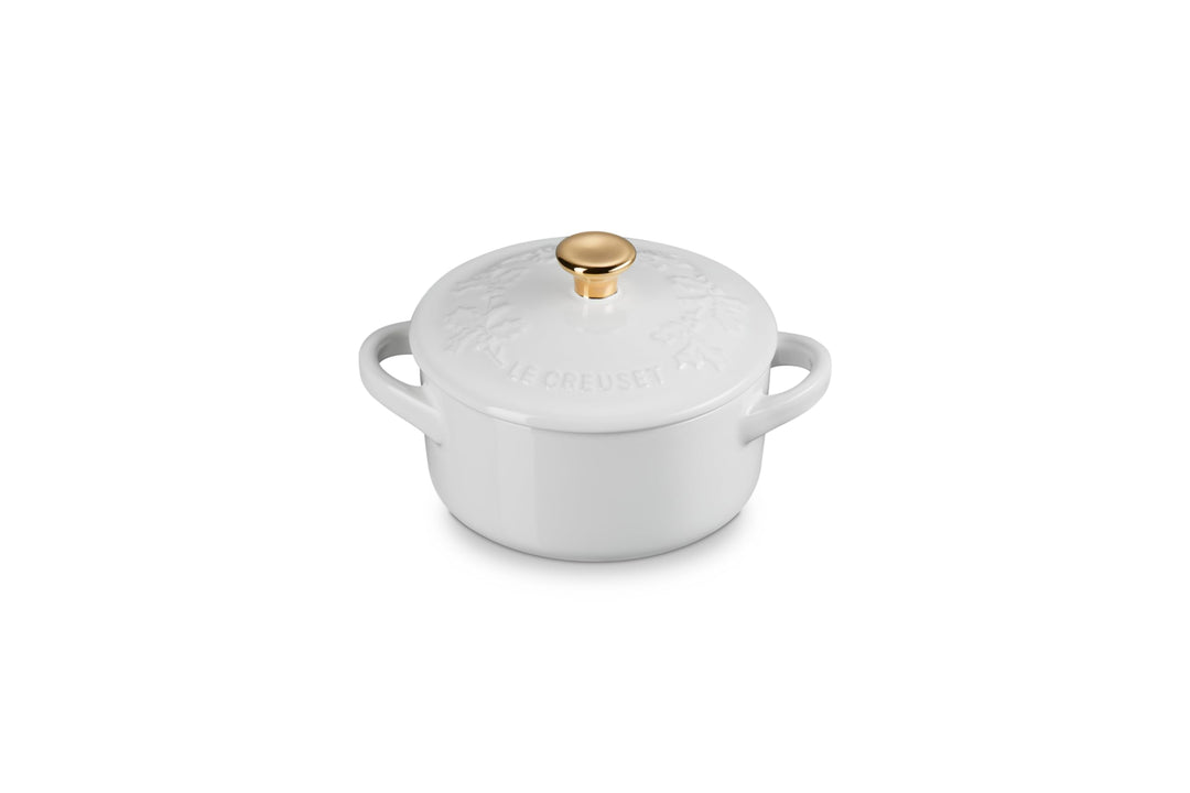 LE CREUSET Mini-Bräter/Schmorpfanne – Holly Christmas – Weiss – ø 10 cm Weiss/opulenter Garten, Weis