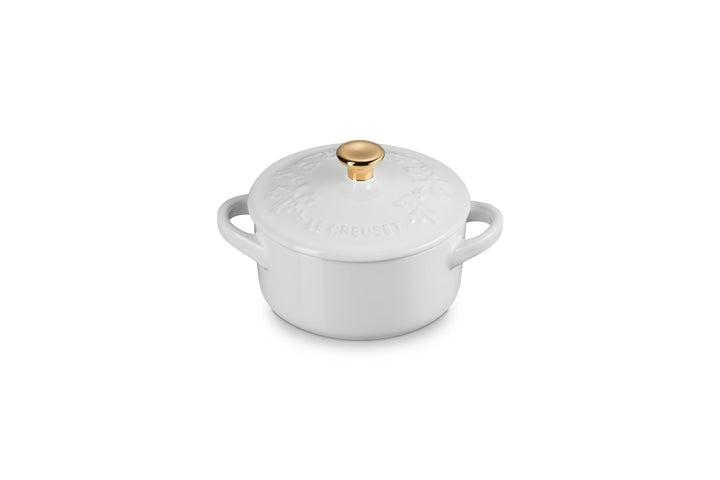 LE CREUSET Mini-Bräter/Schmorpfanne – Holly Christmas – Weiss – ø 10 cm Weiss/opulenter Garten, Weis