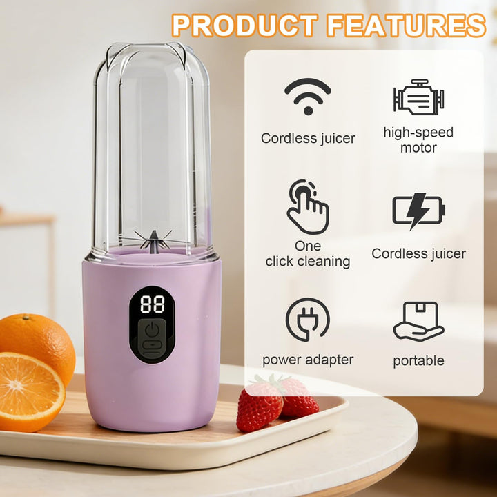 Tragbarer Mixer 500ML, Smoothie Maker to go mit Digitalanzeige & 16-Blatt Klingen Edelstahl, USB Auf