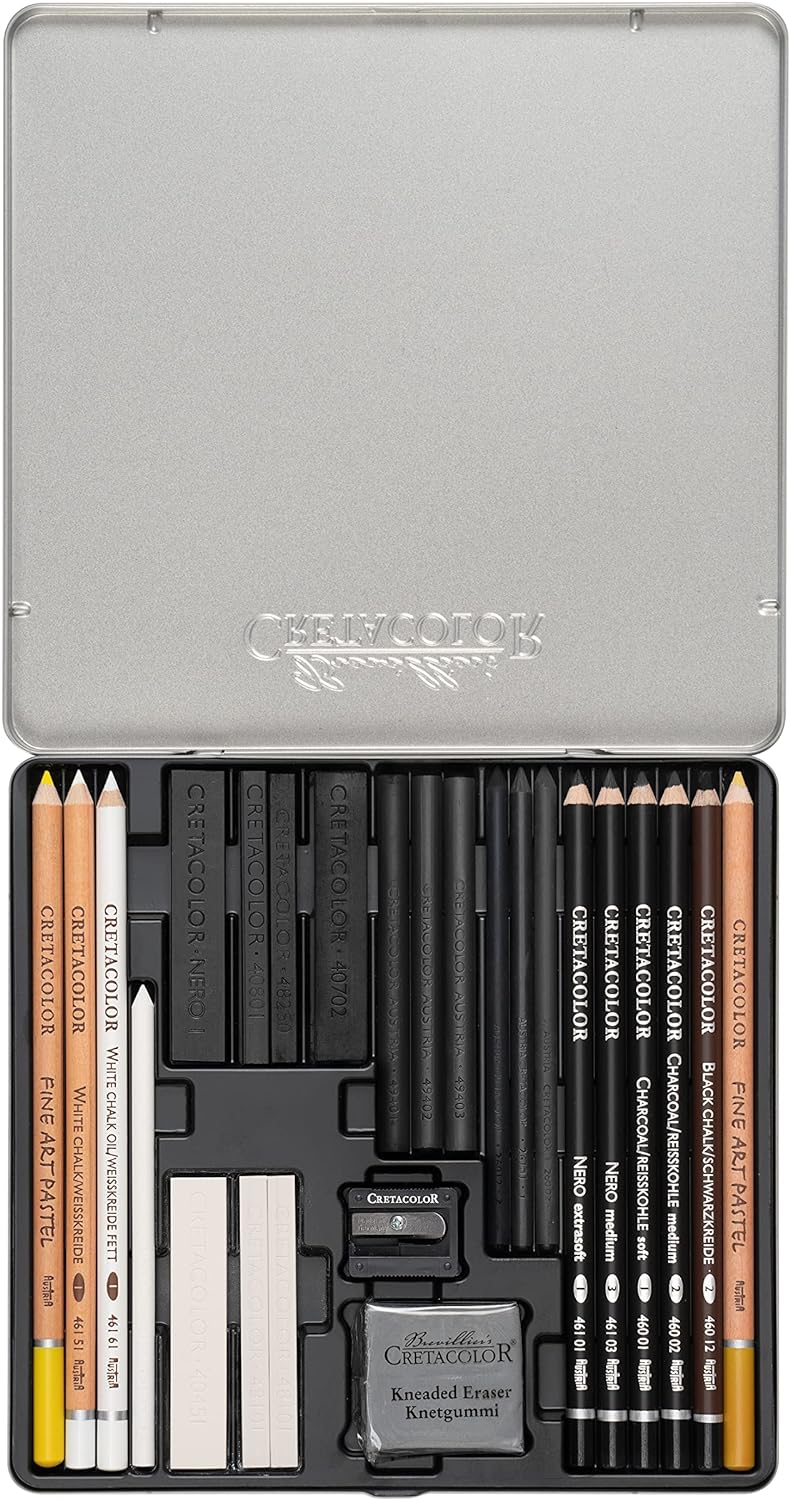 Cretacolor Wolf Box | Schwarz - Weiss Zeichen - Set | 25-teilig