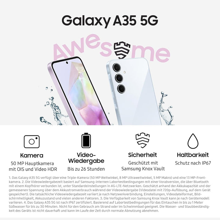 Samsung Galaxy A35 5G Enterprise Edition, Android Smarthone, Business-Handy mit 6 GB RAM / 128 GB, 5