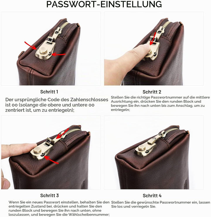 Contacts Herren-Leder-Clutch mit digitalem Verschluss, Vintage-Anti-Diebstahl-Kupplung mit grosser K