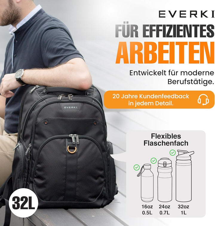 Everki Atlas Business-Laptoprucksack 32 L für 13–17,3 Zoll – ergonomischer, reisefreundlicher Notebo