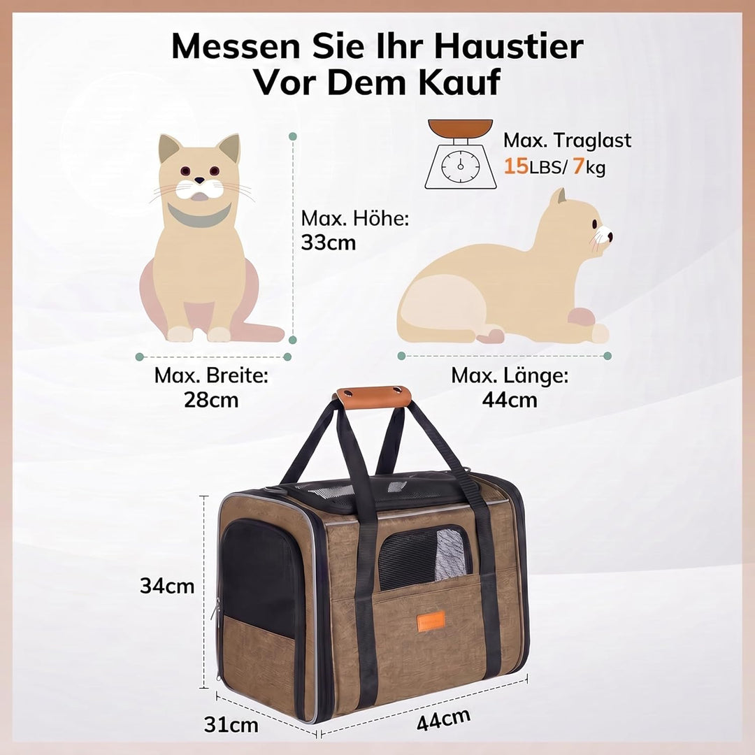 Morpilot Katzentransportbox für grosse Katzen und Welpen Katzenbox Hundetasche mit Sicherheit Reissv