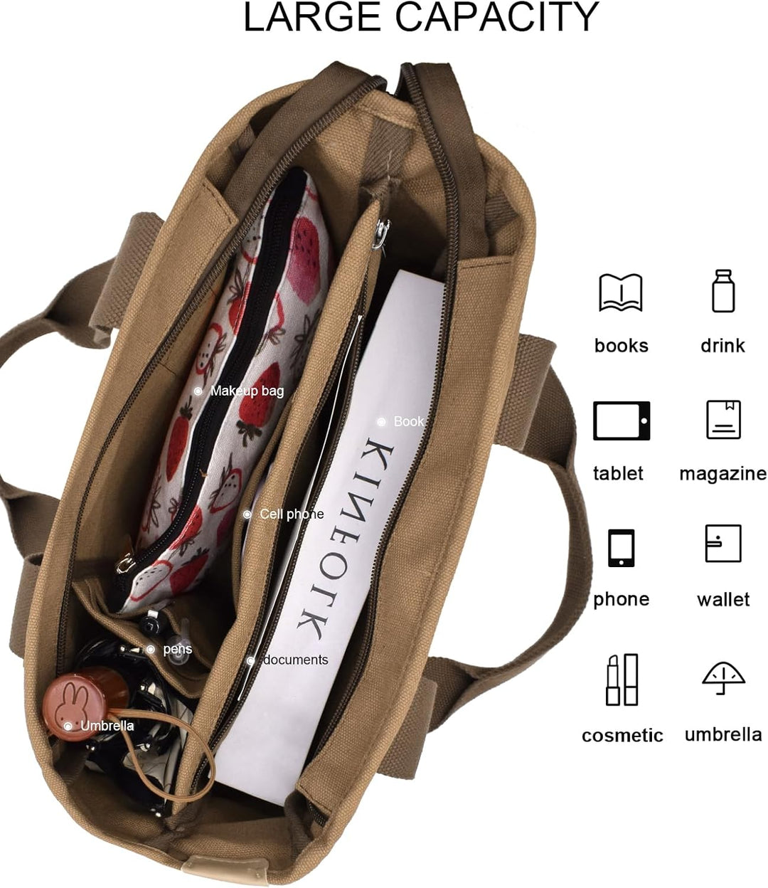 Damen Mittelgross Handtasche Canvas Satchel Tote Bag Schultertasche Shopper für Bücher Alltag Arbeit