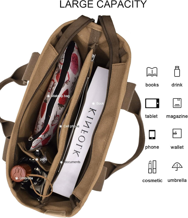 Damen Mittelgross Handtasche Canvas Satchel Tote Bag Schultertasche Shopper für Bücher Alltag Arbeit