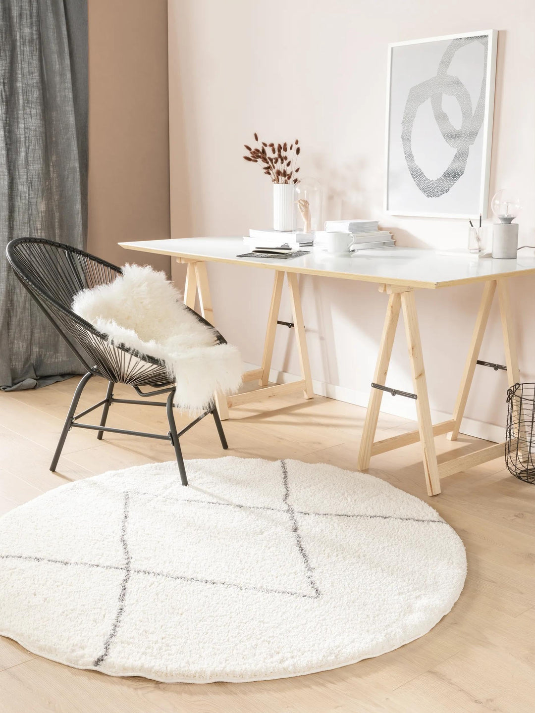 benuta Nest Hochflorteppich Benno - Kunstfaser - Rund &amp; im Style: Berber, Traditionell, Hygge &amp; Cozy