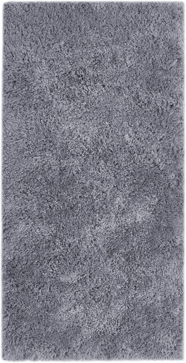 andiamo moderner Posada, Langflor Teppich kuschelig weich einfarbig, silber, Polyester, 65 x 130 cm