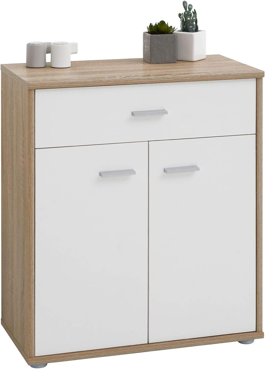 CARO-Möbel Kommode Sideboard Schrank Tommy in Sonoma Eiche/weiss, Anrichte mit 1 Schublade und 2 Tür