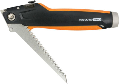 Fiskars Universal-Trockenbaumesser, Länge 18,5 cm, Rostfreier Stahl/Kunststoff, Schwarz/Orange, Carb