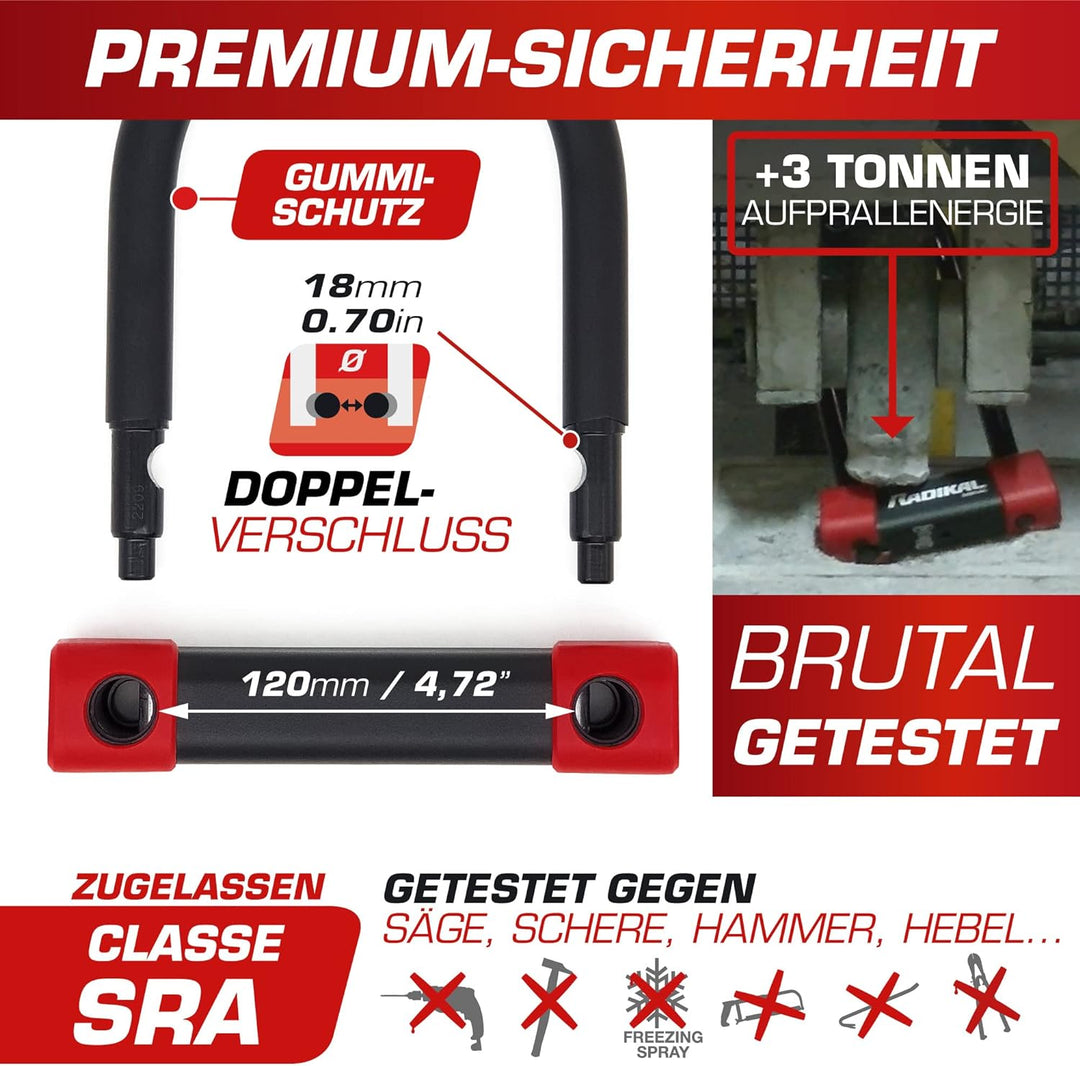 RADIKAL RK120125 Bügelschloss mit CLASSE SRA Zulassung, Durchmesser 18mm Einheitsgrösse, Einheitsgrö