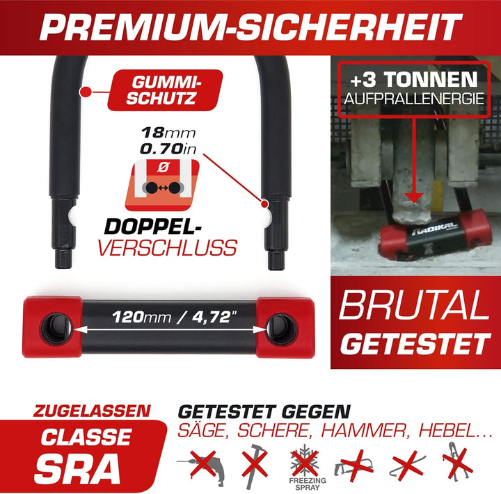 RADIKAL RK120125 Bügelschloss mit CLASSE SRA Zulassung, Durchmesser 18mm Einheitsgrösse, Einheitsgrö