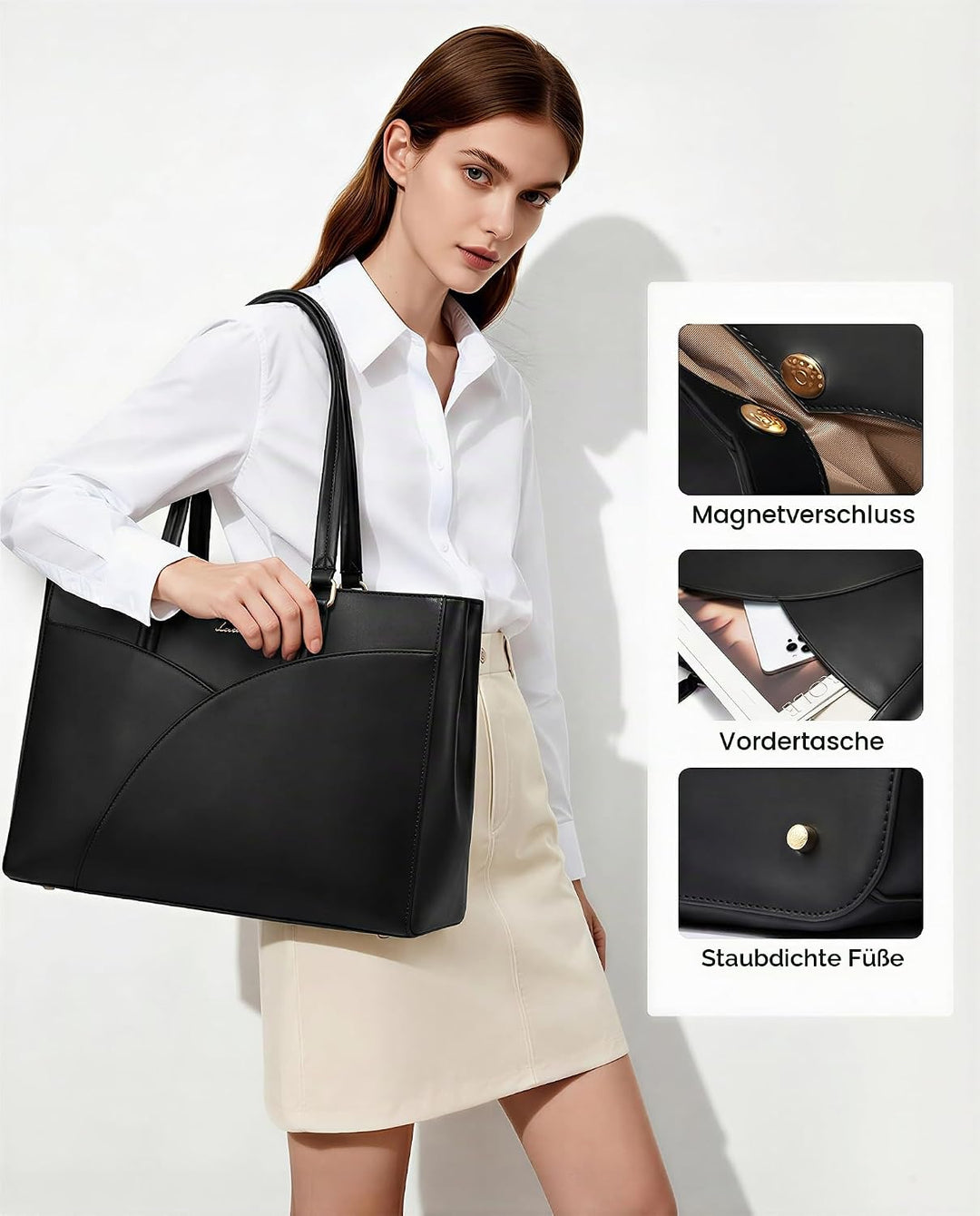 LOVEVOOK Laptoptasche Damen, Handtasche Gross Arbeitstasche Aktentasche | Wasserdicht PU Leder, Eleg