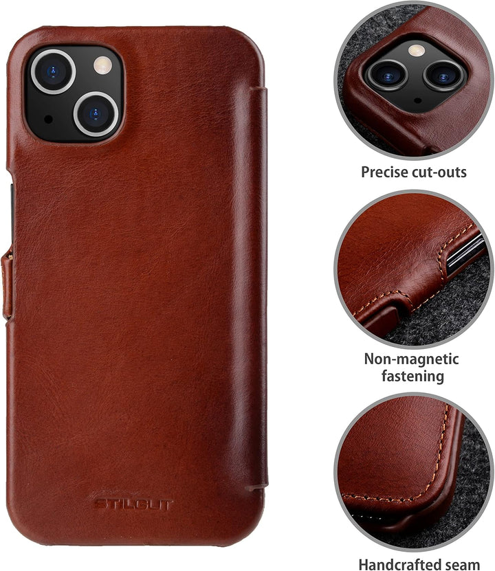 STILGUT Book Case kompatibel mit iPhone 13 Mini (5.4“) Hülle aus Leder mit Clip-Verschluss, Klapphül