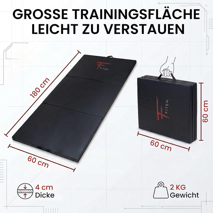 Fitem Fitnessmatten, faltbar, dick, Masse 240 x 120 x 4 cm oder 180 x 60 x 4 cm, mit Transportgriffe