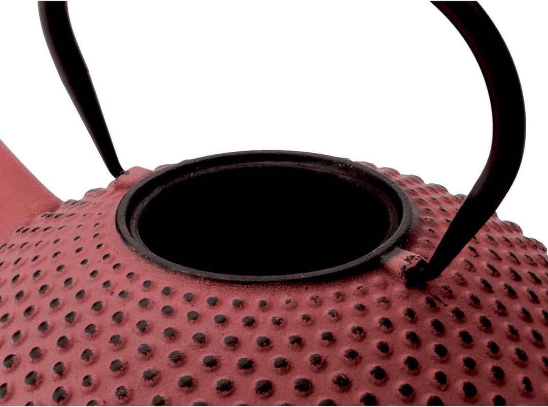 kleine rote Asia Teekanne Gusseisen Set 0.8 Liter Teekessel mit Henkel & Edelstahl Tee-Filter-Sieb-E