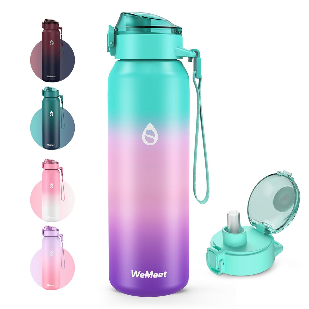 WEMEET Trinkflaschen Edelstahl 500ML mit Abnehmbare Strohhalm, [18/10 Edelstahl] Wasserflasche mit R