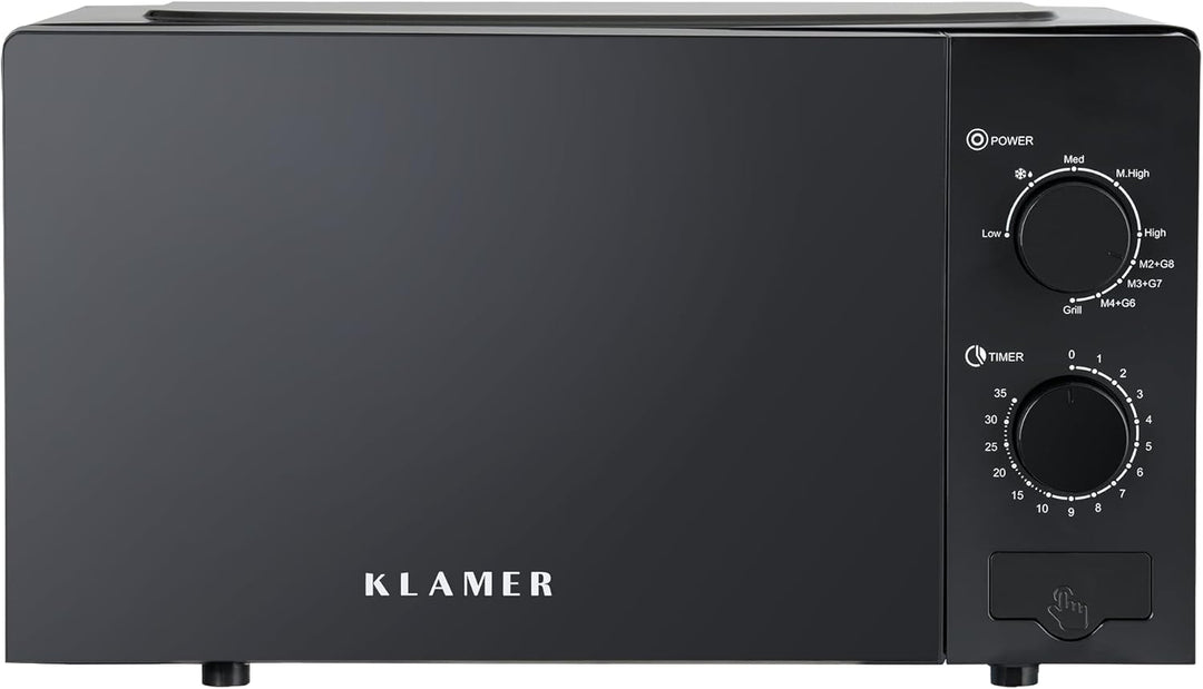 KLAMER Mikrowelle 20 Liter, 700 Watt, 9 Leistungsstufen inklusive Grill- und Auftaufunktion, 35-Minu