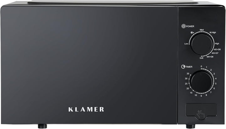 KLAMER Mikrowelle 20 Liter, 700 Watt, 9 Leistungsstufen inklusive Grill- und Auftaufunktion, 35-Minu