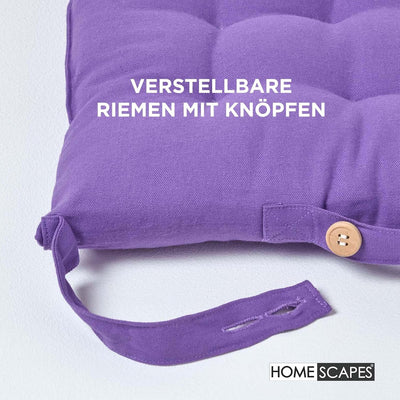 HOMESCAPES 4er Set Stuhlkissen 40 x 40 cm, lila, Sitzkissen mit Bändern und Knopfverschluss, einfarb