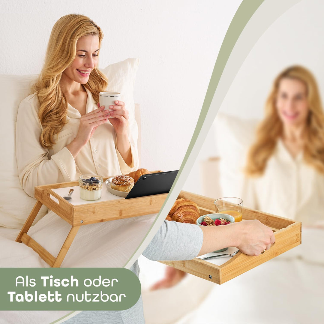 Blumtal Betttablett aus Bambus mit Holzstrebe für Tablets/Handys - Frühstückstablett fürs Bett - Bet