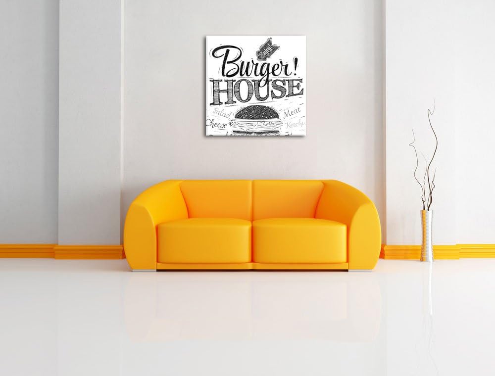 Burger House Schwarz/Weiss, Format: 70x70 auf Leinwand, XXL riesige Bilder fertig gerahmt mit Keilra