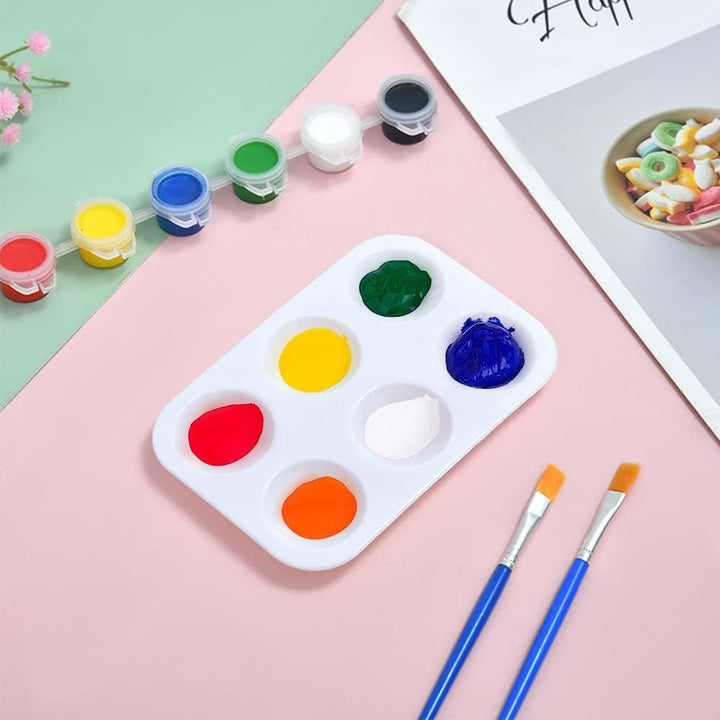 50 Stück weisse Kunststoff-Farbpaletten, 6 Mulden, weiss, kleine rechteckige Aquarellpalette, Bastel