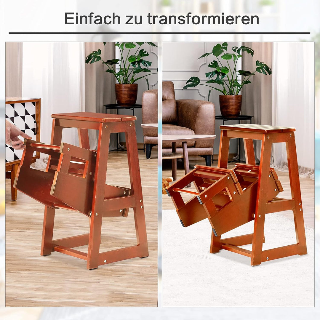 RELAX4LIFE Leiterstuhl 3 Stufen, Tritthocker Kiefernholz, Trittleiter zusammenklappbar, Trittstuhl,